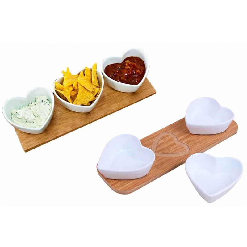 SET 4 PIECES (3 BOLS CERAMIQUE ET PLATEAU BOIS)