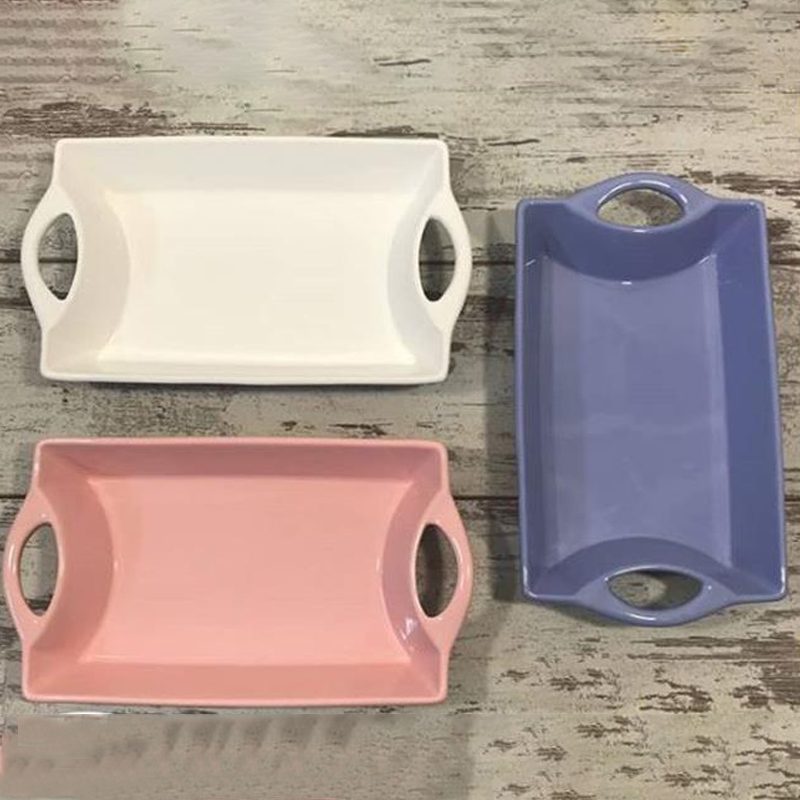 PLATEAU CERAMIQUE ROSE/BLEU/BLANC/VERT 35X20 CM