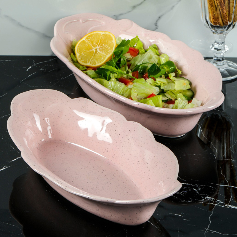 SET 2 PLATS CERAMIQUE ROSE/BLEU/BLANC/VERT 30-34 CM