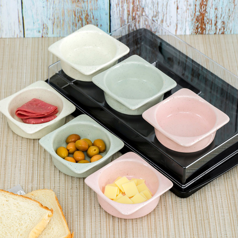 SET PETIT DEJEUNER CERAMIQUE ROSE/BLEU/BLANC/VERT 35X23 CM