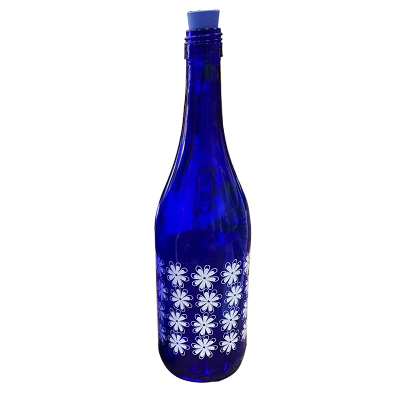 BOUTEILLE VERRE 750 CC  (BLEU/BLANC)