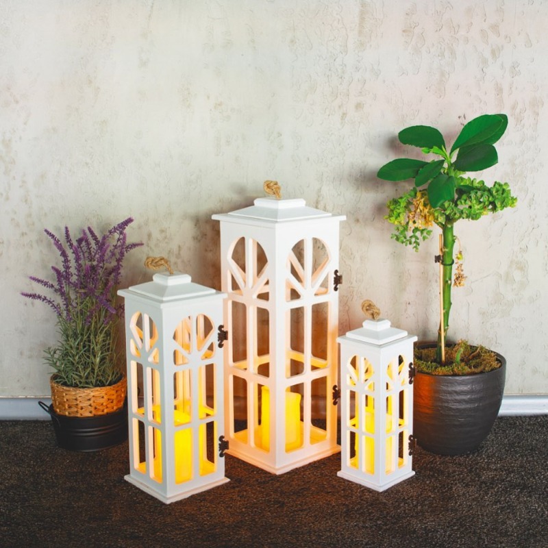 SET 3 PORTE BOUGIE DECO - 45 CM - 36 CM - 27 CM BLANC
