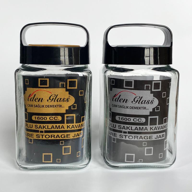 BOCAL VERRE CARRE AVEC POIGNEE 1600 CC MIX OR-ARGENT