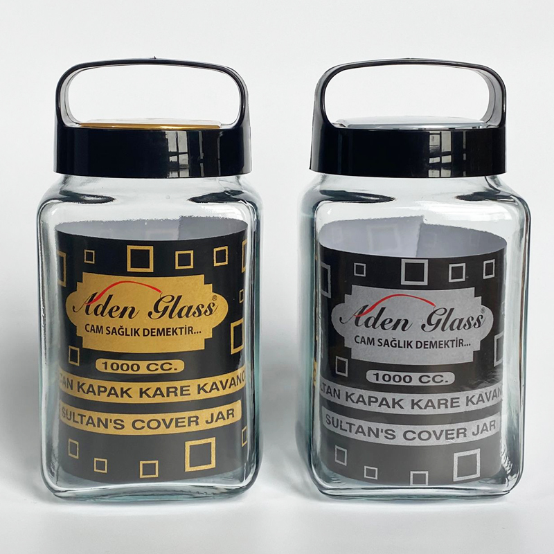 BOCAL VERRE CARRE AVEC POIGNEE 1000 CC MIX OR-ARGENT