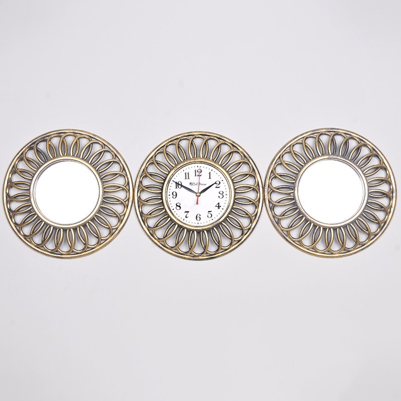 SET 3 PIECES HORLOGE + MIROIRS OR/ARGENT 3X24 CM