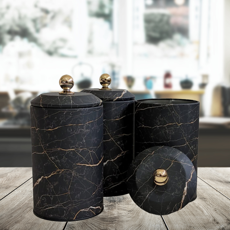 SET 3 BOITES RONDE METAL DESIGN MARBRE