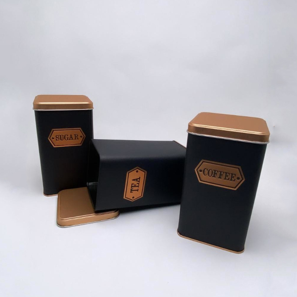 SET 3 BOITES METAL DESIGN TEA-COFEE-SUGAR