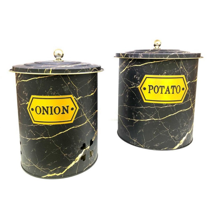 SET 2 PIECES METAL RANGE LEGUME 5 &amp; 6 LITRES DESIGN MARBRE (NOIR/BLANC MIX)