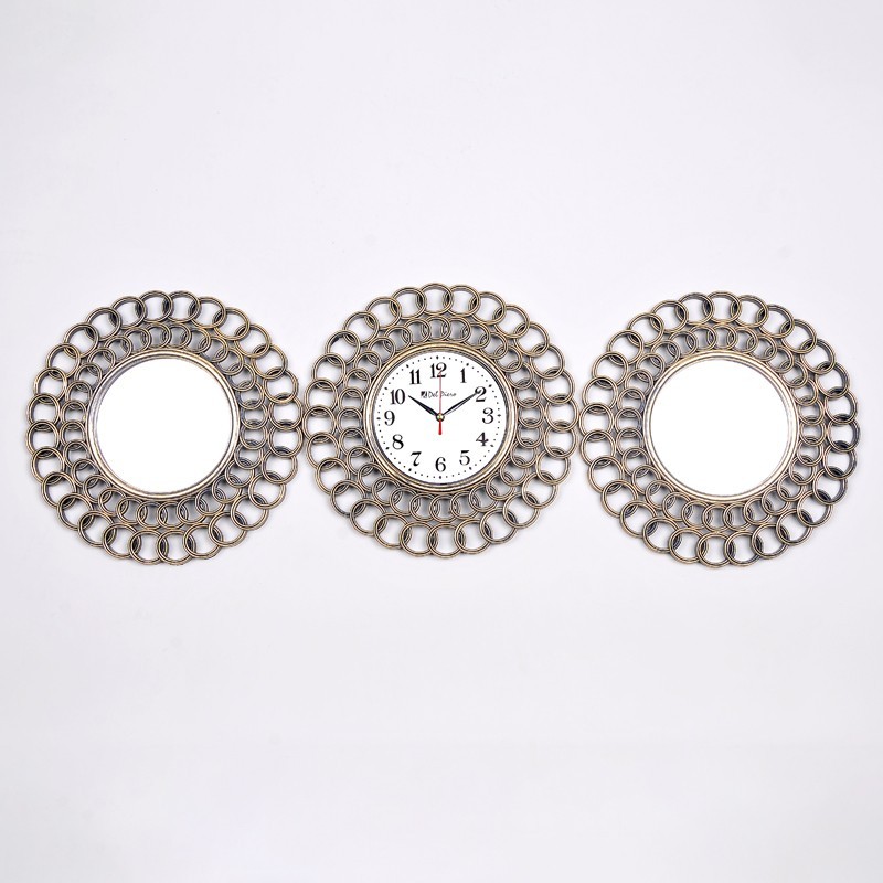 SET 3 PIECES HORLOGE + MIROIRS OR/ARGENT 3X29 CM