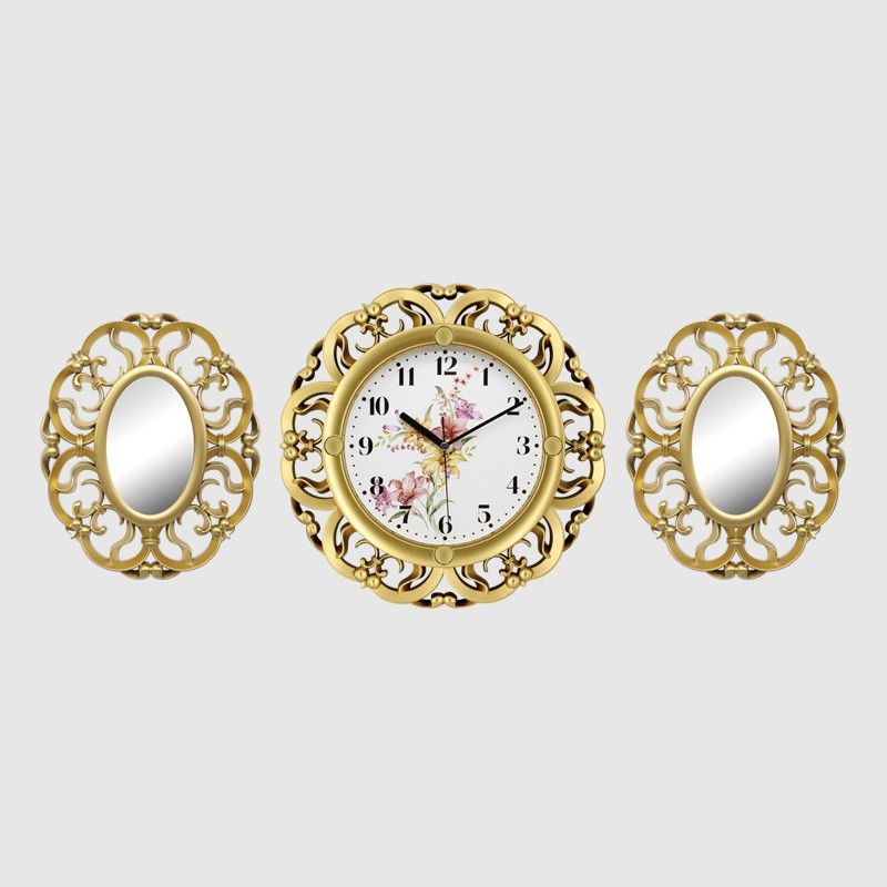HORLOGE MURALE 3PCS DÉCO AVEC MIROIR-35X86CM MIX OR/NOIR/CREME/GRIS