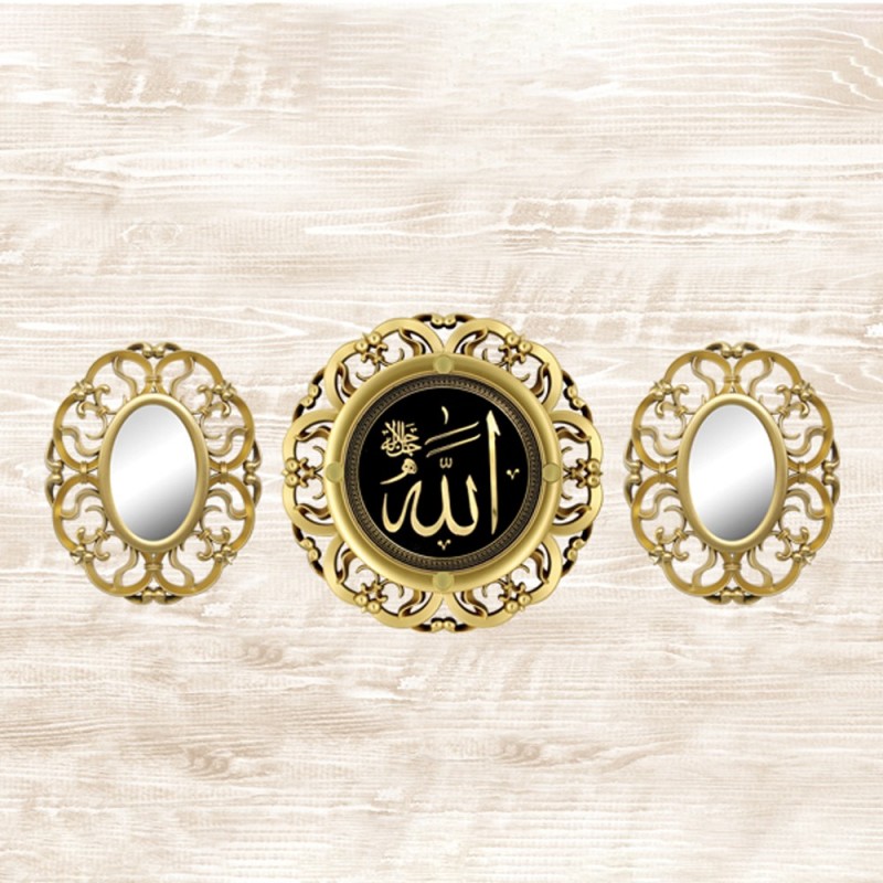 SET 3 PIECES HORLOGE MURALE DECORATIVE + MIROIR 36 CM &amp; 2 X 17 CM