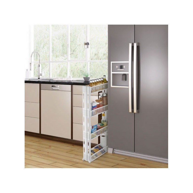 RANGEMENT CUISINE 4 NIVEAUX AVEC ROULETTEES GRIS