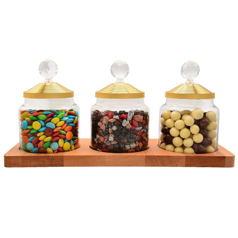 SET PLATEAU BOIS + 3 BOITES VERRE 635 CC