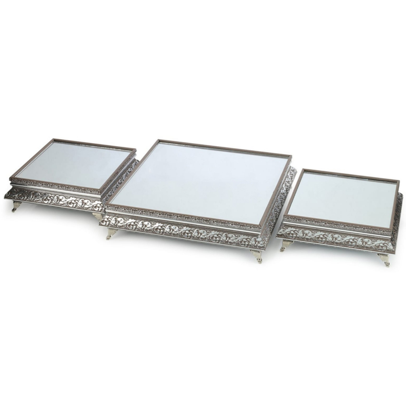 SET 3 PLATEAUX DE PRESENTATION  (2X20 CM + 1X30 CM) ARGENT