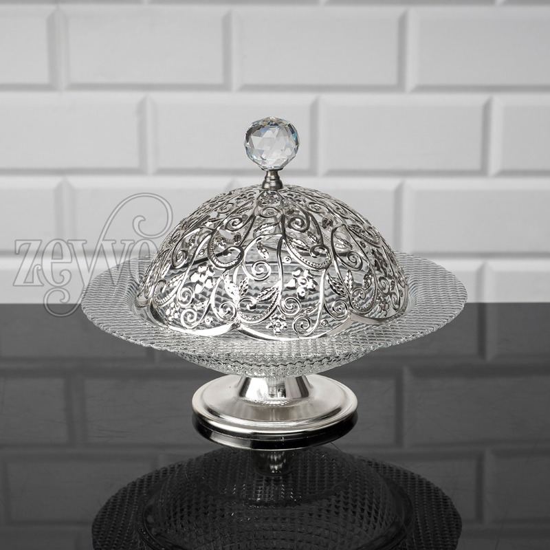 PLATEAU DECO VERRE AVEC COUVERCLE 18X22 CM MIX OR-ARGENT