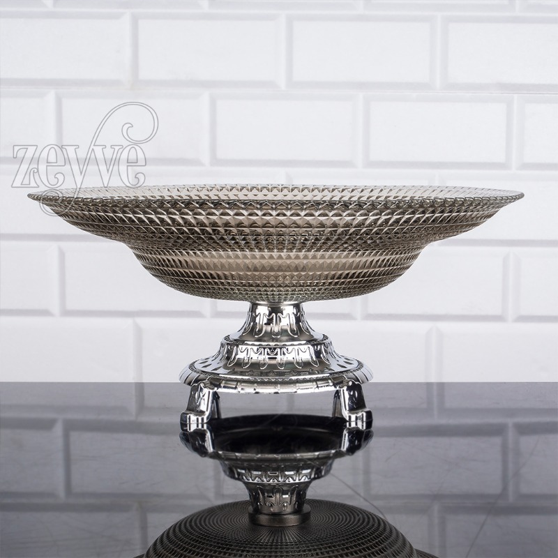 PLATEAU DECO EN VERRE AVEC PIED  14X30 CM MIX OR-ARGENT