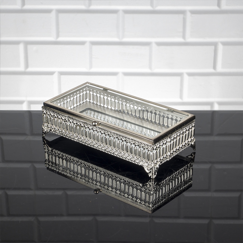 PLATEAU AVEC COUVERCLE EN VERRE 24X12X7 CM