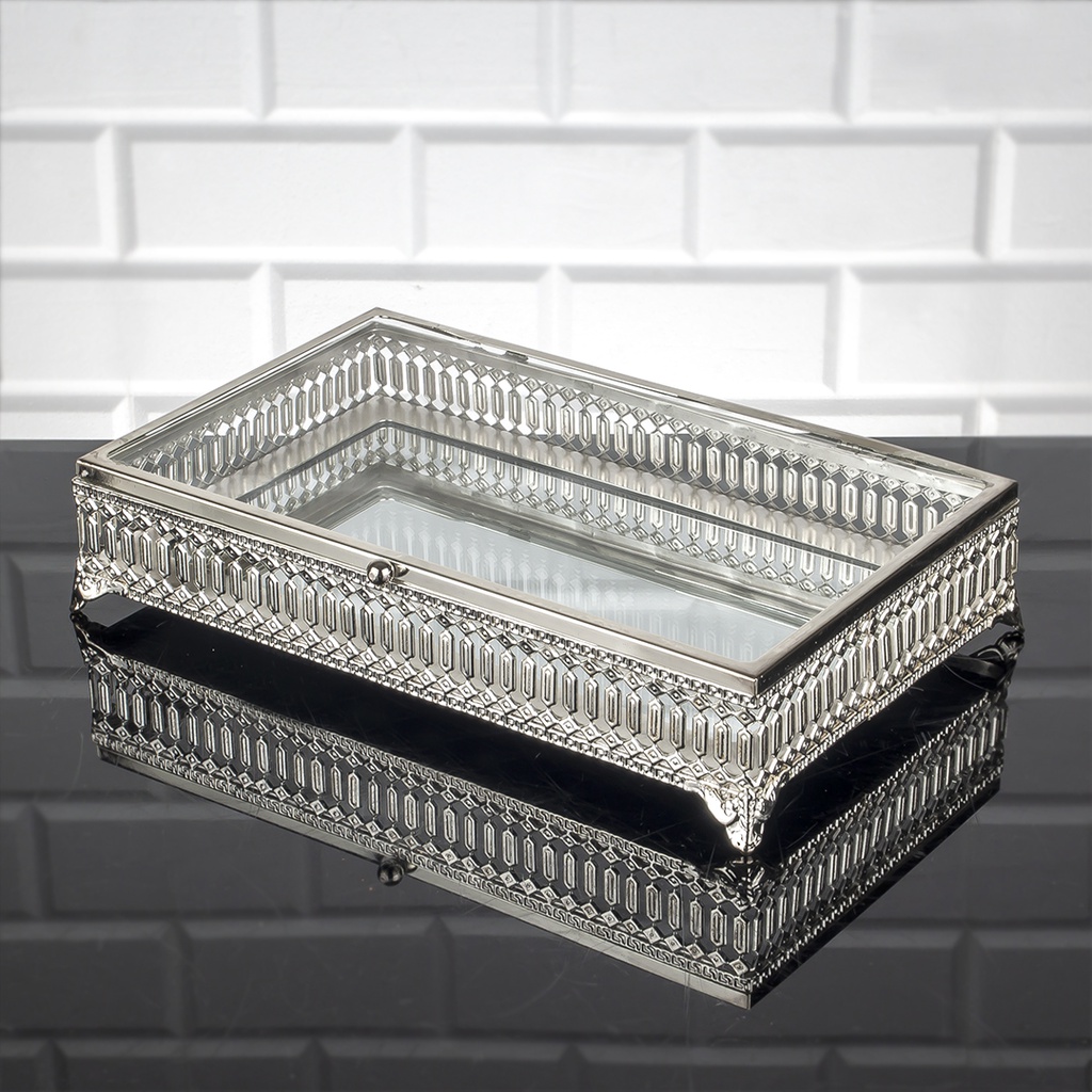 PLATEAU AVEC COUVERCLE EN VERRE 30X18X7 CM