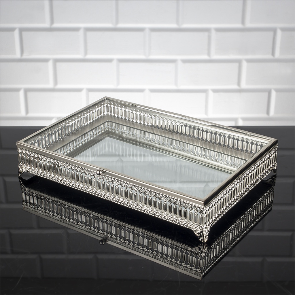 PLATEAU AVEC COUVERCLE EN VERRE 35X24X7 CM