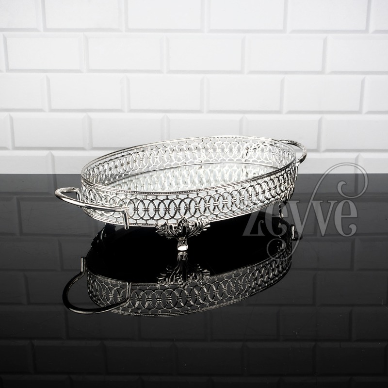 PLATEAU DECO OVAL28X20 CM MIX OR-ARGENT