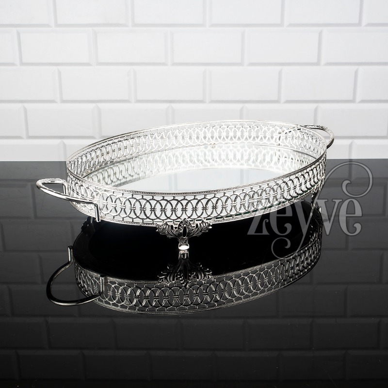 PLATEAU DECO OVAL 35X26 CM MIX OR-ARGENT
