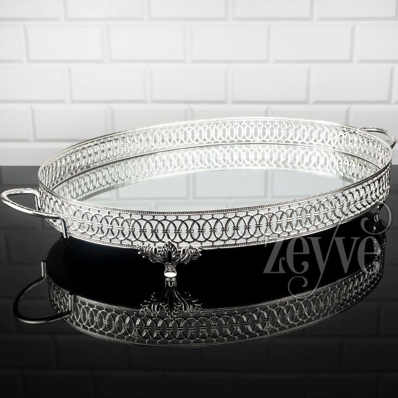 PLATEAU DECO OVAL42X33 CM MIX OR-ARGENT
