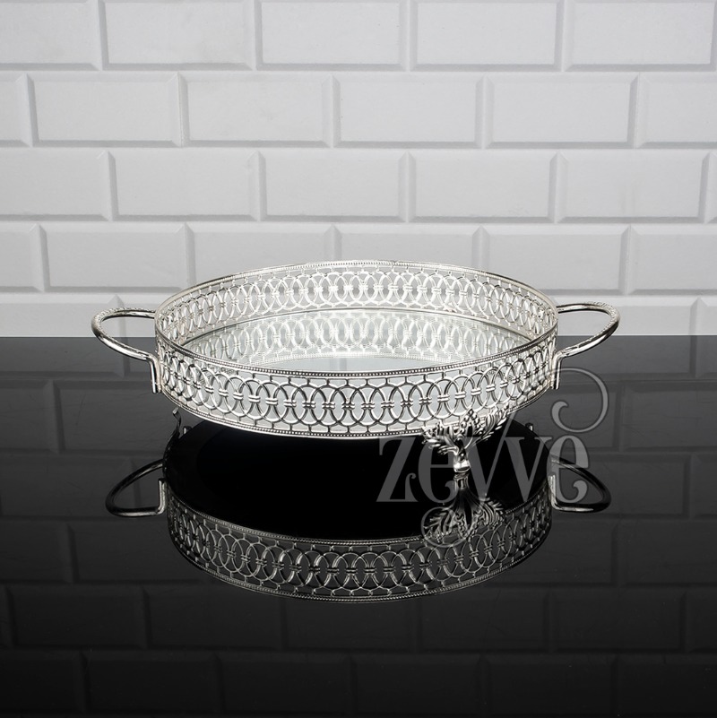PLATEAU DECO ROND 25 CM MIX OR-ARGENT