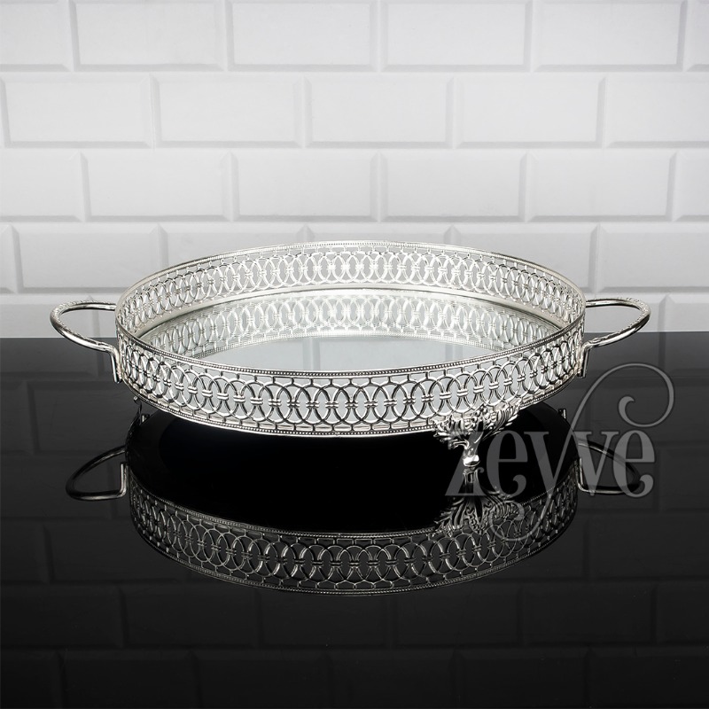 PLATEAU DECO ROND 30 CM MIX OR-ARGENT