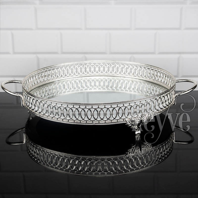 PLATEAU DECO ROND 35 CM MIX OR-ARGENT