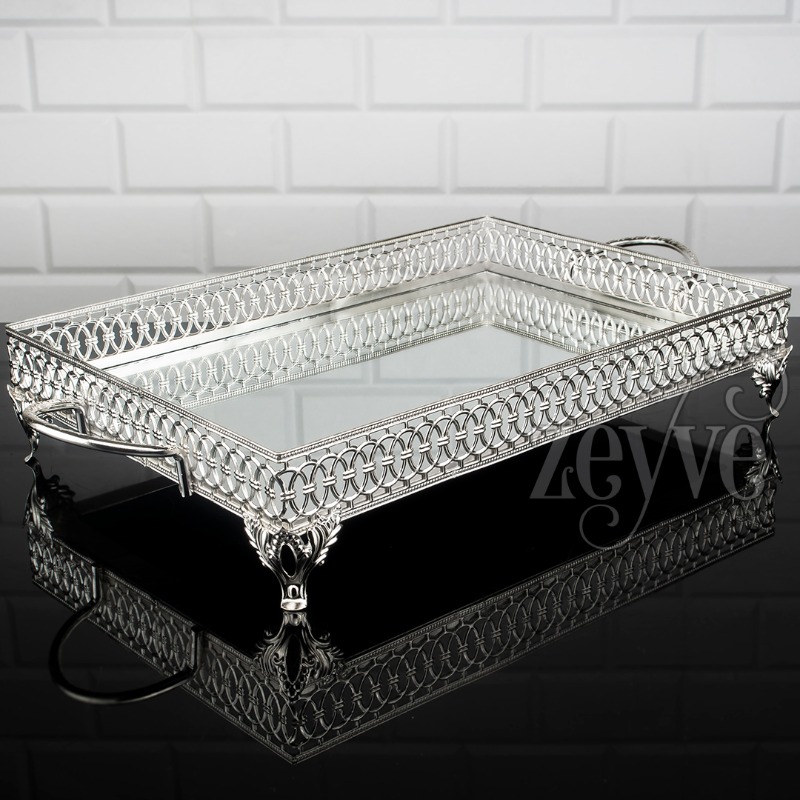 PLATEAU DECO42X28 CM MIX OR-ARGENT