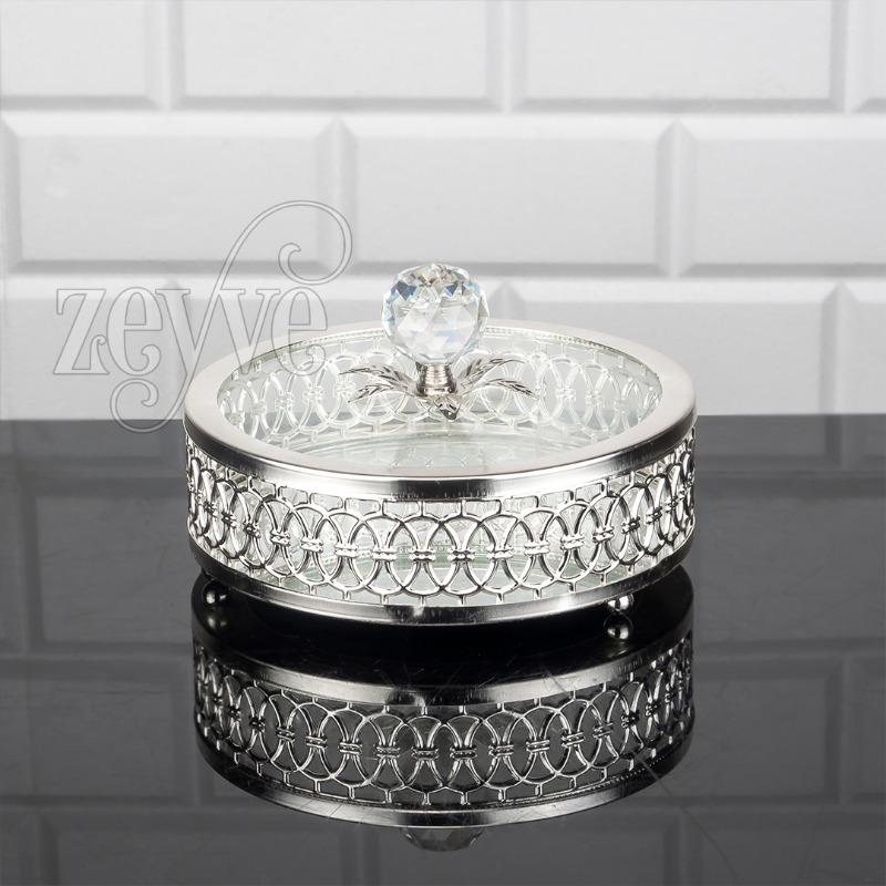 BOITE DECO 13X13 CM AVEC COUVERCLE EN VERRE MIX OR-ARGENT
