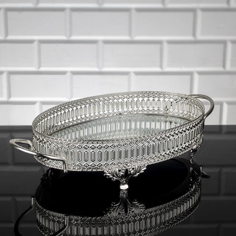 PLATEAU DECO OVAL 36X20 CM MIX OR/ARGENT