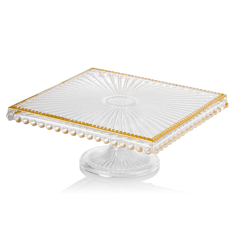 PLATEAU CARRE EN VERRE AVEC DECOR OR 25* 25 CM