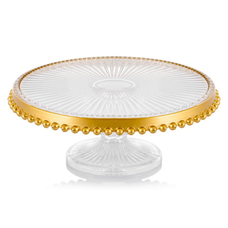 PLATEAU ROND EN VERRE AVEC DECOR OR 27*13CM