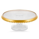 PLATEAU ROND EN VERRE AVEC DECOR OR 27*13CM