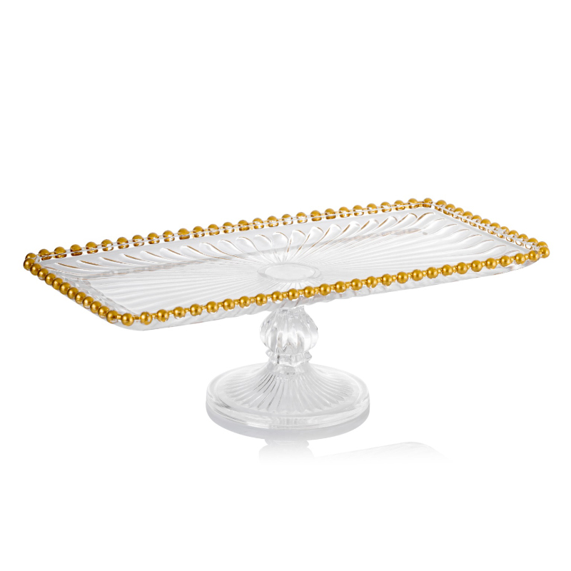 PLATEAU RECTANGLE VERRE AVEC JAMPE 18*12CM