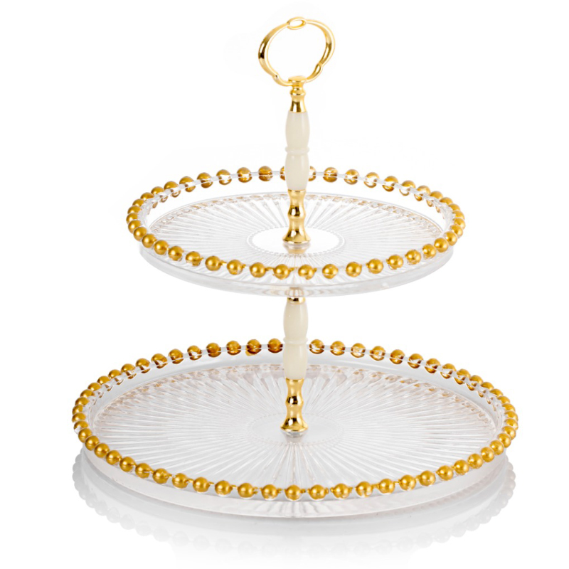 PLATEAU 2 NIVEAUX ROND EN VERRE 28*21* H24 CM