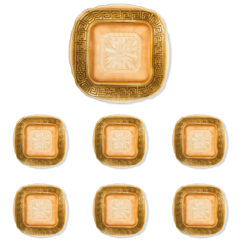 SET 7 PCS PLAT VERRE MIX COULEURS:1X(33*33CM) + 6X(22*22 CM)