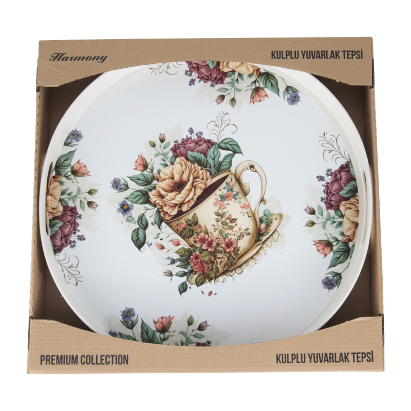PLATEAU ROND AVEC POIGNEE 36CM COULEURS:BLANC ET NOIR