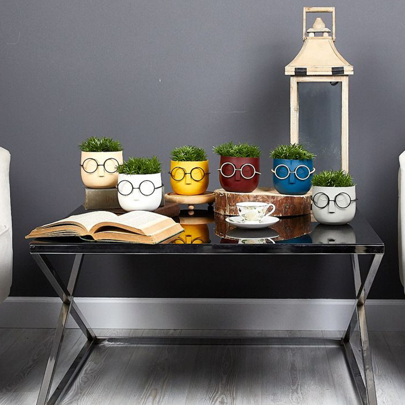 FLEUR DECO  HOMME AVE LUNETTES 15 X 11CM COULEURS:JAUNE-BLEU-GRIS-BLANC-CREME