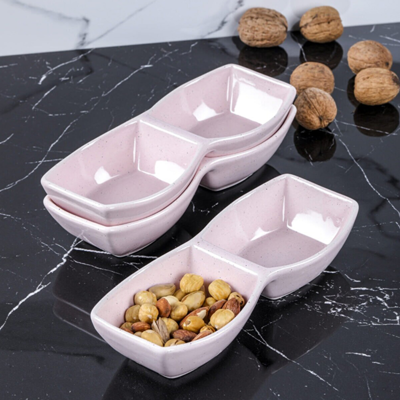 PLAT CERAMIQUE 2 COMPARTIMENTS 21 X 8,5 X 4 CM MIX JAUNE/GRIS/ROSE
