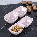 PLAT CERAMIQUE 2 COMPARTIMENTS 21 X 8,5 X 4 CM MIX JAUNE/GRIS/ROSE