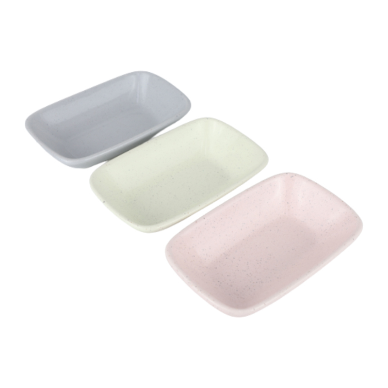 PLAT CERAMIQUE 14,5 X 9 X 3 CM MIX JAUNE/GRIS/ROSE