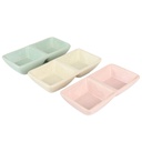 PLAT CERAMIQUE 2 COMPARTIMENTS 14 X 7 X 3 CM MIX JAUNE/VERT/ROSE