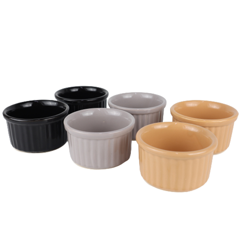 SET 6 RAMEQUINS CERAMIQUE 9 X 5 CM NOIR/MARRON/GRIS