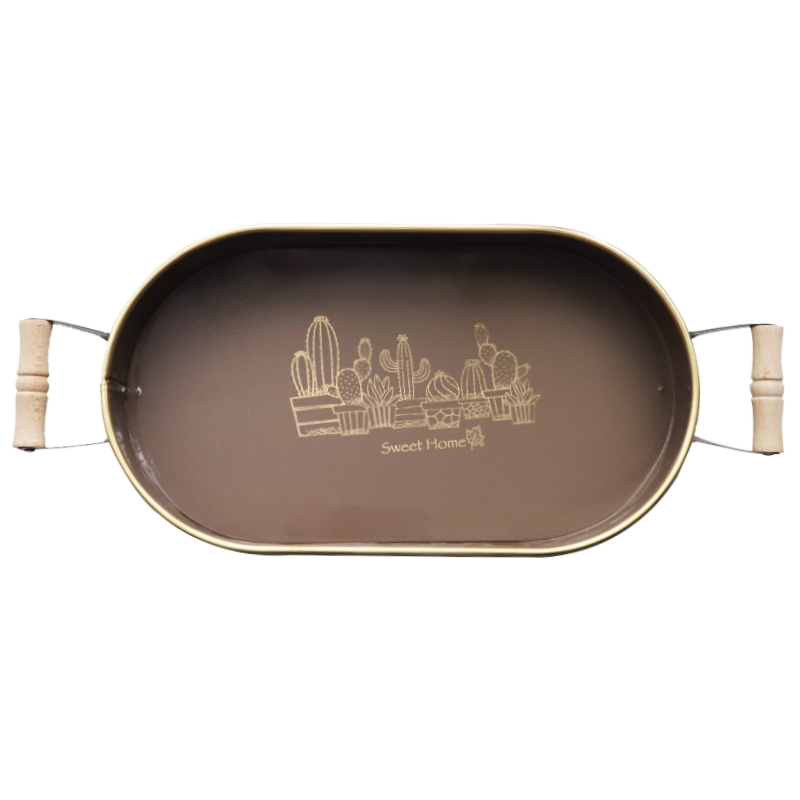PLATEAU DECO 38 CM METAL MIX VERT/MARRON