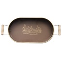PLATEAU DECO 38 CM METAL MIX VERT/MARRON