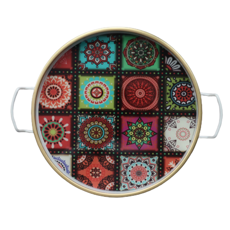 PLATEAU DECO 24 CM VERRE &amp; METAL MIX NOIR/BLANC