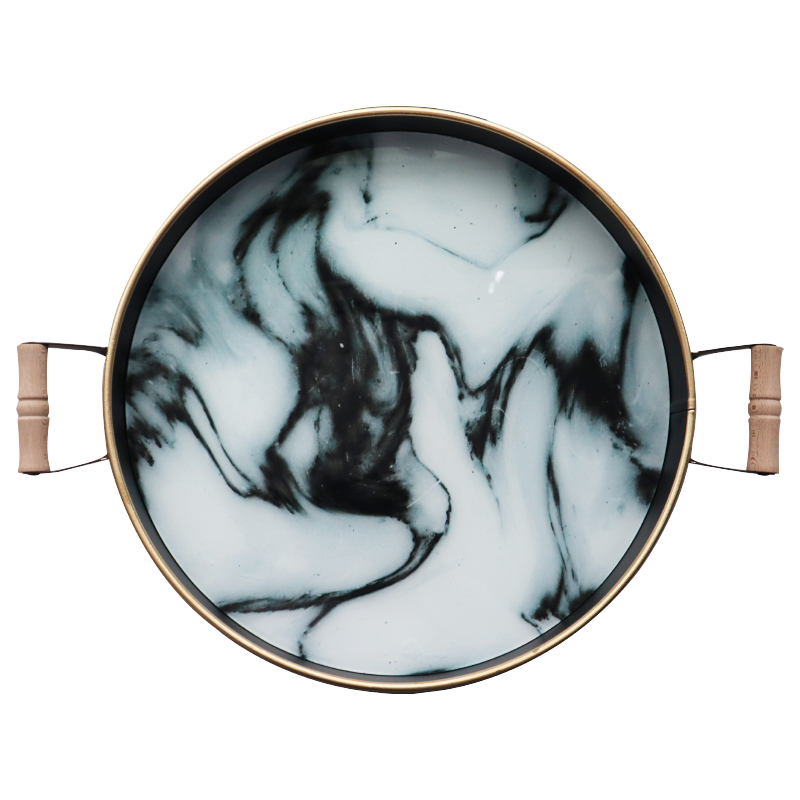 PLATEAU DECO 37 CM VERRE &amp; METAL MIX NOIR/BLANC