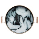 PLATEAU DECO 37 CM VERRE &amp; METAL MIX NOIR/BLANC